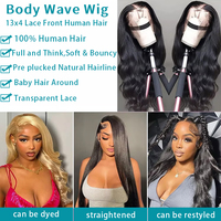 Perruques frontales en dentelle HD 13*4 en cheveux humains vierges indiens bruts, avec dentelle transparente naturelle, pour femmes noires, vente en gros