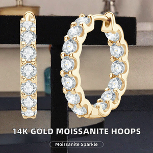 Pendientes de Aro de Moissanita con Baño de Oro de 14K de Primera Calidad, Engastados con Pavé, Joyería Fina de Lujo Certificada para Mujer, Regalo para Bodas y Fiestas - Product Image 2