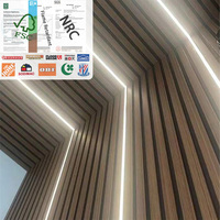 KASARO Panneau mural plat en placage de noyer pour plafond Lumières de peinture à LED Panneau acoustique en bois à lattes
