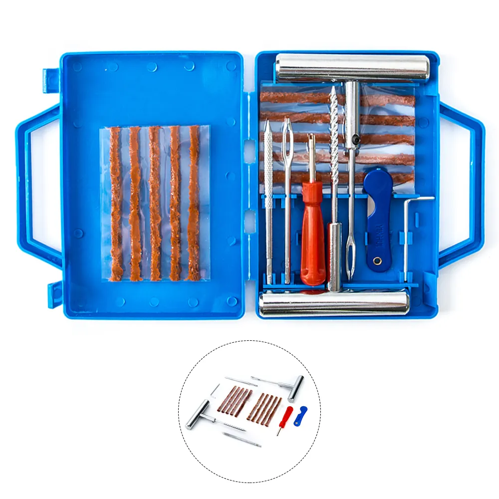 Kit d'outils de réparation de crevaison de pneu sans chambre à air, portable d'urgence voiture camion auto 18 pièces