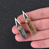 Couteau de poche miniature en alliage de laiton EDC, léger, petit, minuscule, bouton poussoir, porte-clés