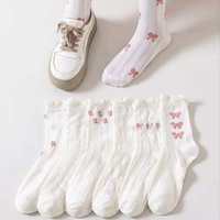 Chaussettes en coton blanches pour femmes, au-dessus du genou, style JK, avec nœud, mignonnes, style japonais, décontractées, longues, pour le printemps, l'été et l'automne