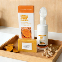 Kit de Savon Moussant Nettoyant Visage au Curcuma Marque Blanche avec Brosse pour Tous Types de Peau