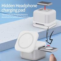 Nouveau Chargeur Sans Fil Portable Certifié OEM 3-en-1 Pliable 15W à Charge Rapide avec Lampe et Support Magnétique pour Téléphone Portable, Écouteurs et Montre – Blanc
