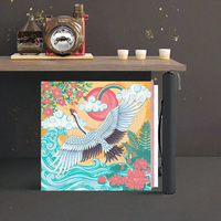Tapis de table de mahjong antidérapant de luxe moderne avec imprimé traditionnel de grues rouges, lotus, vagues, soleil et nuages, avec sac de transport et de rangement