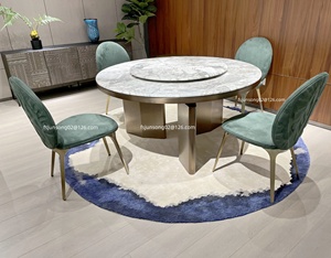 Js D54 2023 Đồ Nội Thất Mới Thiết Kế Phòng Ăn Vòng Bàn Bằng Đá Cẩm Thạch Ba Brass Chân Thép Không Gỉ Nhà Bếp Diner Bảng Cao Cấp - Product Image 2