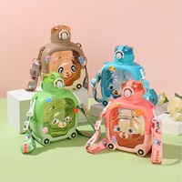 Bouteille d'eau pour enfants avec paille et sangle bandoulière, tasse anti-fuite, gourde portable à motif de dessin animé pour l'école, les activités de plein air et les voyages
