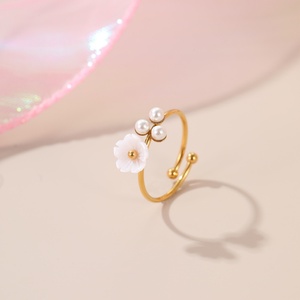 Delicate Flower Pearl Stainless Steel <b>Open</b> <b>Ring</b> 18K Gold Plated Stylish Fashion <b>Rings</b> - Product Image 4