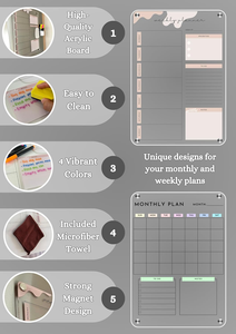 Tableau blanc effaçable à sec en acrylique personnalisé en gros, magnétique pour réfrigérateur, calendrier mensuel, hebdomadaire, quotidien, planificateur transparent, 3 mm - Product Image 4