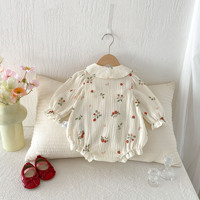 Combinaison pour bébé fille à imprimé fraises, style princesse d'automne, tenue mignonne pour 100 jours, 1er anniversaire, body à manches longues