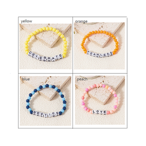 Bracelet <span class=keywords><strong>d</strong></span>'<span class=keywords><strong>amitié</strong></span> perlé extensible en perles de verre arc-en-ciel, avec inscription 'Be Nice Happy' inspirée - Product Image 6