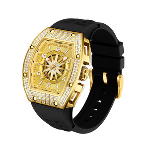 OEM <b>Watch</b> Manufacturers Custom Design Gold Case Diamond Stainless steel <b>Watch</b> <b>Skeleton</b> Tonneau Shaped <b>Automatic</b> Mossanite <b>Watch</b> - Product Image 3