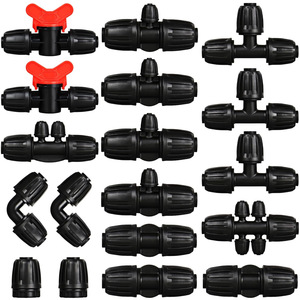 Drip Irrigation Connector Set 16pcs Black POMPP <b>Threaded</b> Water Pipe Joint For Garden Agricultural Use - Product Image 1