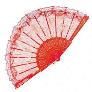 Abanico Plegable de Bambú con Flores de Encaje Pintadas, Estilo Chino, Regalo de Boda, Decoración para Fiestas de Baile con Polvo Dorado - Product Image 6