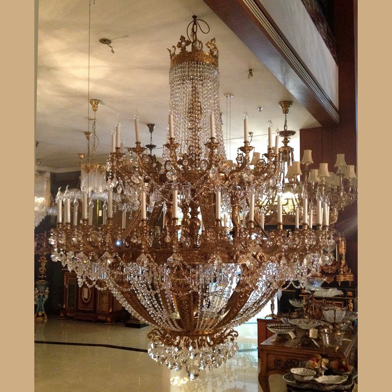 Elegant antique brass crystal chandeliers