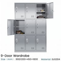 Casier de salle blanche en acier inoxydable SUS304 à 9 portes, mobilier de laboratoire, armoire de vestiaire, soudé sans joint, sur mesure