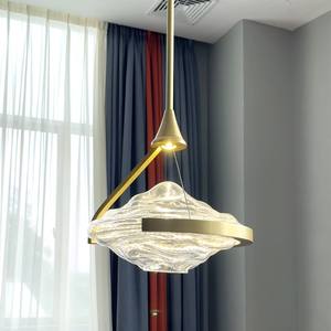 Lampe suspendue en cuivre de style nordique, de luxe léger, créative et personnalisée, à tête unique, pour restaurant, chambre à coucher ou chevet, avec cristal de designer - Product Image 1