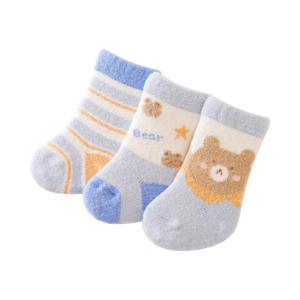 October Crystallized Baby <b>Socks</b> Thickened Warm Non Slip <b>Cute</b> Cartoon Design For Infants 3 Pairs A Class - Product Image 5