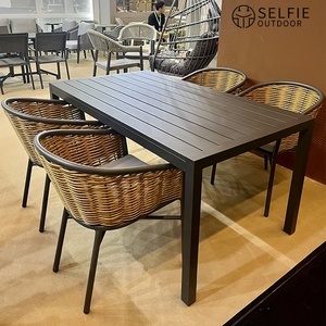 Ensemble de table à manger d'extérieur moderne avec 10 chaises en rotin pour cour, patio, jardin, hôtel - Product Image 3