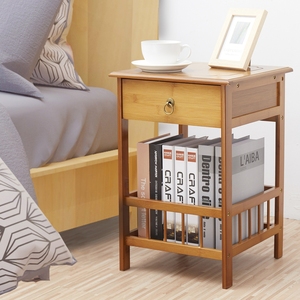 Mesa auxiliar de bambú, mesita de noche de 3 niveles, mesita de noche pequeña y alta para espacios pequeños, mesita de noche con cajón para dormitorio - Product Image 4