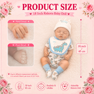 BAkwbwBY Muñeca Reborn 18 Pulgadas Dormida Regordeta Cuerpo Vinilo Bebé Realista Pelele Dinosaurio Azul y Blanco Coleccionable - Product Image 3