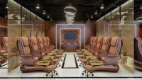 Station de manucure moderne de luxe, grande taille, design 3D personnalisé, éclairage LED, mobilier de salon de beauté, décoration de magasin.