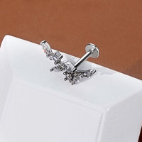 Anting-anting lingkaran lingchee stainless steel 16G dengan ulir dalam, hiasan hati CZ marquise, untuk helix/tragus, model bunga.