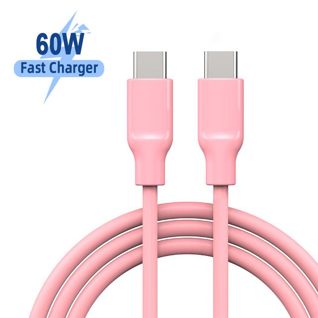 Wholesales Tangle-Free Liquid Silicone Type C Cable 60W 3ft, Durable 3A Fast Charging USB-C to USB-C Data Lead for Laptop Phone