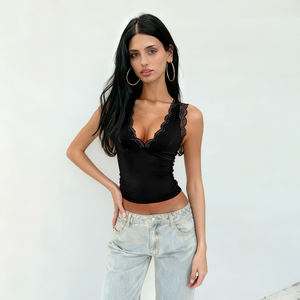 Camiseta sin Mangas con Cuello Halter y Encaje para Mujer, Camisola Sexy con Espalda Descubierta y Cuello en V, Ajustada, Elegante y Básica - Product Image 5