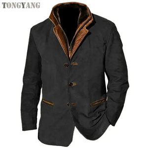 TONGYANG Retro Lapel Men's <strong>Coat</strong> Autumn and Winter Men's Casual Classic Button <strong>Coat</strong> Fashion Slim England <strong>Zipper</strong> Men's <strong>Coat</strong> - Product Image 1