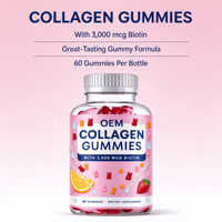 Gummies de collagène en gros pour marque privée OEM, 60 unités avec 3000mcg de biotine, complément alimentaire