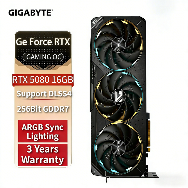NEW GIGABYTE GPU GeForce RTX 5080 GAMING OC 16G GDDR7 ARGB Lighting Three Fans Desktop Computer Components in Stock