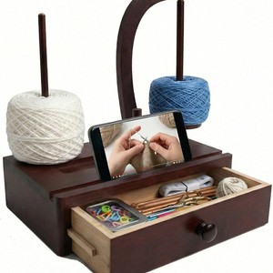 Wooden Yarn Rack Solid Wood Rotatable <b>Knitting</b> Crochet <b>Storage</b> Organizer With Drawer And Phone Stand 33x15x85cm - Product Image 1
