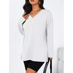 Camisetas de manga larga de gran tamaño para mujer Queen personalizadas, Camisetas Básicas de entrenamiento de gimnasio con cuello de pico de otoño a la moda, camisetas de talla grande Y2K, camiseta de Yoga lateral - Product Image 4