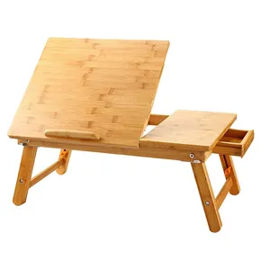 Mesa portátil de bambu para laptop, mesa de bambu dobrável para laptop e sofá
