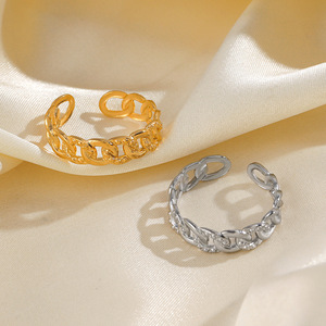 Anillo de Acero Inoxidable Estilo Instagram Europeo y Americano, Moderno, Martillado, Personalizado, Hip Hop, Minimalista, Chapado en Oro de 18K - Product Image 1