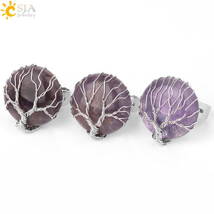 CSJA amatista Natural hecha a mano redonda piedra grande envoltura de alambre Reiki Árbol de la vida anillo diseño para hombre mujer venta al por mayor <span class=keywords><strong>G241</strong></span> - Product Image 4