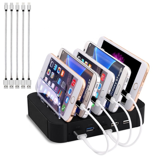 5 Ports Smart Phone & Tablet Charging Docking Station Multi-Use Microphone Charger