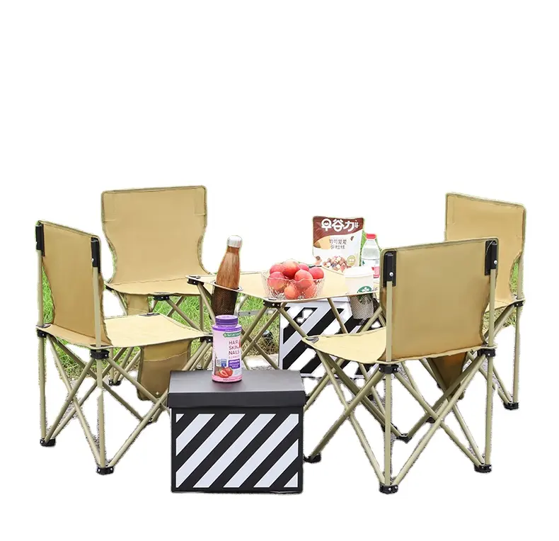 Outdoor leisure portable folding table and chair set waterproof Oxford cloth table camping barbecue table and chair set