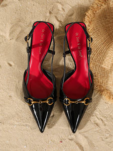 Sandales <span class=keywords><strong>à</strong></span> <span class=keywords><strong>Talon</strong></span> Chaton en Cuir Verni Élégantes pour <span class=keywords><strong>Femme</strong></span> 8373-5, Chaussures <span class=keywords><strong>à</strong></span> Talons Hauts Rehaussantes, Design Simple pour le Printemps - Product Image 3