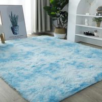 Grand tapis noir tie-dye en polyester à poils longs pour salon