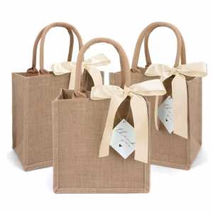 High Quality Customized Eco Friendly <b>Wedding</b> Gift Shopping Burlap Souvenir Natural Jute Tote Bag With <b>Ribbon</b> Decoration - Product Image 1