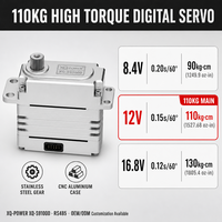 Servomoteur numérique sans balais étanche en acier inoxydable 110KG XQ-POWER XQ-S9100D RS485 16.8V pour bras robotique et robot industriel