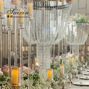 Saixin hot sale wedding decoration large crystal centerpiece flower stands