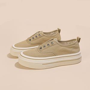 2026 ฤดูร้อนใหม่ผู้หญิงรองเท้าผ้าใบแพลตฟอร์มสลิปออนสไตล์ลำลองไม่มีเชือกผูกรองเท้าสีขาวรองเท้าสเก็ตรองเท้ากีฬารองเท้าลำลอง - Product Image 1