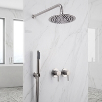 Douche murale moderne à double poignée en acier inoxydable nickel brossé pour hôtel, avec mitigeur chaud/froid et fonction pluie
