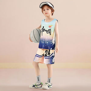Ensemble de maillots de basket dégradés pour garçons avec imprimé style chinois, tenue de sport respirante 2 pièces pour l'entraînement et les matchs - Product Image 2