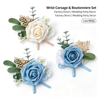 Set Bunga Buatan Dusty Blue Real Touch Rose, Corsage Pergelangan Tangan & Boutonniere, Cocok untuk Pengantin Wanita, Pengantin Pria, Pengiring Pengantin Wanita, Pengiring Pengantin Pria, Pernikahan