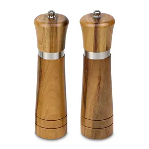 8 Inches Salt Shakers Manual Wooden Salt And Pepper Mills Salt And Pepper Grinder With Adjustable Ceramic Core