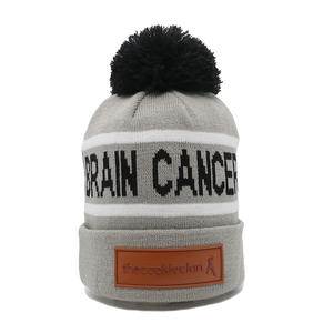 Wholesale Unisex High Quality 100% Acrylic Knit Beanie <b>Hat</b> with Leather Patch <b>Pompom</b> <b>Hats</b> Bobble <b>Hats</b> - Product Image 1